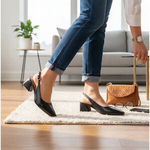 Franco Sarto Women’s LEATHER Slingback D'orsay Pumps Size 10 M - BLACK